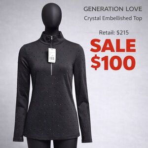 Generation Love Black Crystal-Studded Half-Zip Top